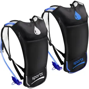 2 Pack Hydration Backpack Pack with 2L Hydration Bladder, Lightweight Breathable Water Backpack with 3 Layer Pockets, Reinforced Shoulder Straps