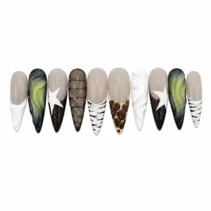 Unlock00 ELECTRIC STARS - Almond Handmade Press On Nails | Easy To Apply, Long Lasting, High Quality