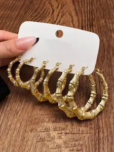 Elegant Bamboo Earrings Set, Elegant Minimalist, Unisex Fashionable Hoop Earrings Jewelry for Daily Wear, Perfect Gift for Her, 6 Pairs, Stylish Design