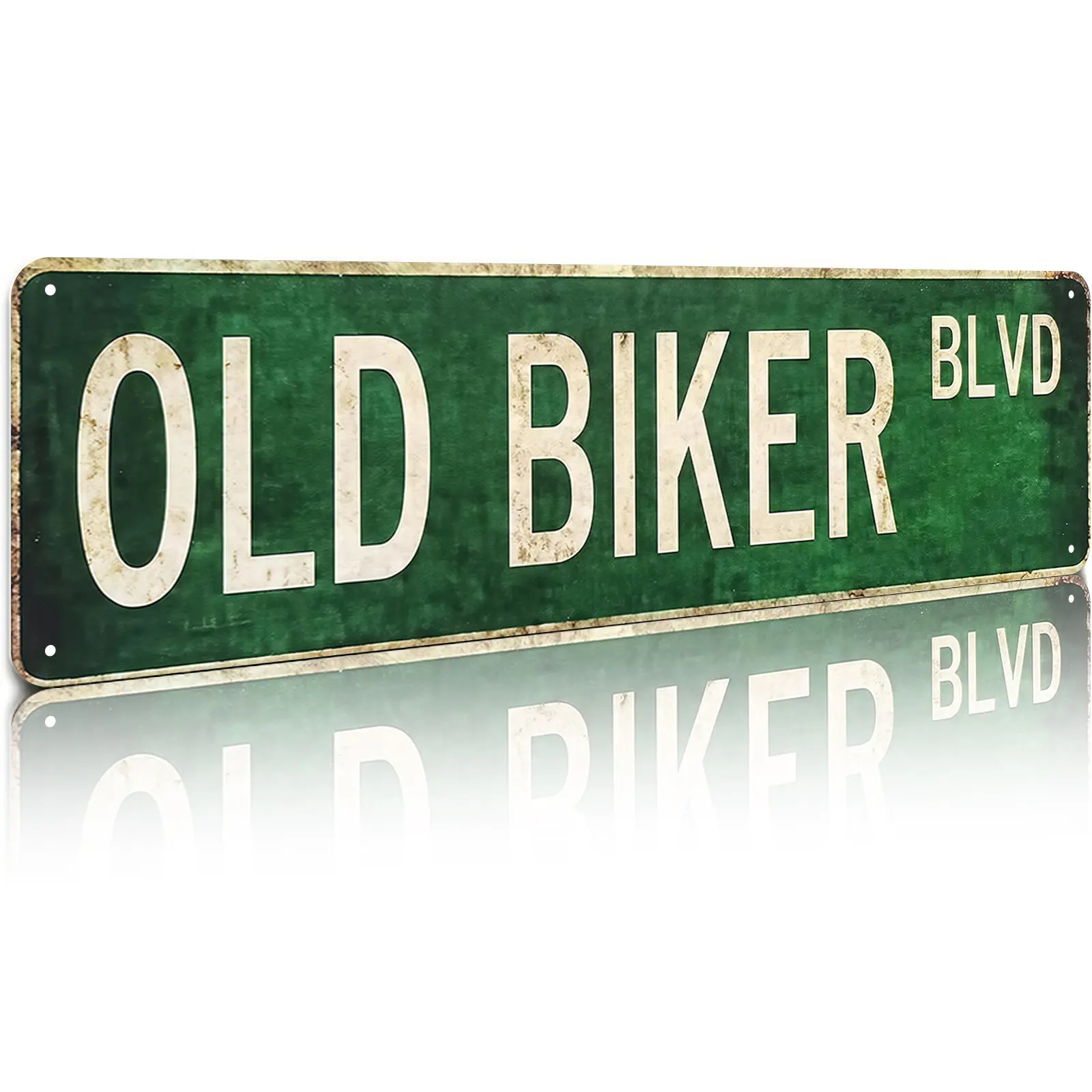 Old Biker BLVD Vintage Street Sign 16x4 Inch Aluminum Metal Sign - Biker Wall Decor for Man Cave, Garage, Motorcycle Shop, Bar - Retro Tin Sign Gift for Bikers, Motorcycle Enthusiasts, Harley Fans