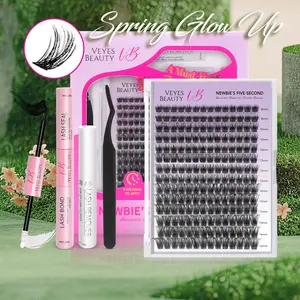 VEYESBEAUTY Dreamy Cluster Lashes Kit Eyelashes Makeup Individual Lash Extensions Volume Eyelash Wispy Faux Mink Lash Mixed Length Tray With Bond & Seal Tweezer Newbie's Five-Second DIY Dramatic Applicator at Home Eyelashes Extensions Cosmetic Makeup