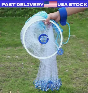 6-16Ft Fishing Cast Net w/Zinc Ring Bait Easy Throw Hand Cast Strong Nylon Mesh