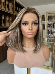 Topshe 13x6 HD Lace Front Wig Dye Straight Hair 12 Inch Shoulder Length Straight Synthetic Wigs Heat Resistant Natural Look Comfortable Breathable HD Lace Frontal