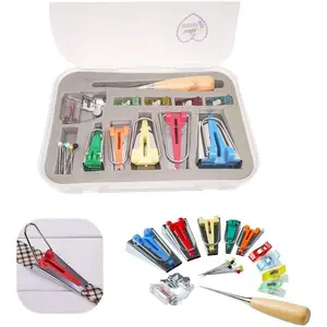 Single Double Fold Bias Tape Maker Tool Kit Set, 6MM/9MM/12MM/18MM/25MM Fabric Bias Tape Maker Tools 5 Sizes DIY Sewing Bias Tape Makers for Quilt Binding