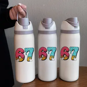 Ice Cream Six Seven32oz Dual Drink Sports Water Bottle Tumbler, 304 Stainless Steel Large Capacity Insulated Cup, Perfect Gift for Women