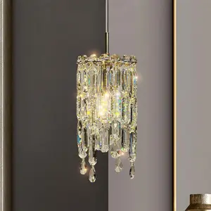 One Crystal Golden Round Pendant Light, Luxury Tassel Indoor Lamp, Living Room Decoration, Modern Kitchen Island Hanging Light Fixture, Golden Metal Shop Lamp (No Light Bulb)