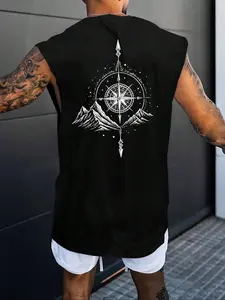 Men's American Flag & Letter Print Round Neck Tank Top, Regular Fit Casual Quick Drying Sleeveless Top for Gym Workout Running, Men's Clothes for Summer, Activewear