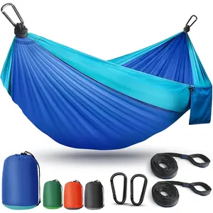 Lightweight Portable Nylon Parachute Camping Hammock with Two Tree Straps, Single or Double Optional for Travel Swing, Outdoor Essentials for Beach Backpacking Hiking, Blue