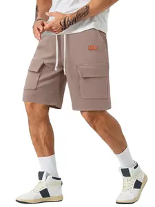 Men's Waffle cargo shorts, Summer Loose Straight Leg Multi-Pocket Drawstring Patched Five-Quarter Casual Sports Pants