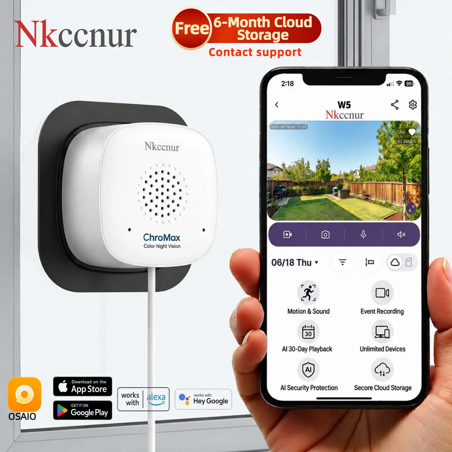 NKccnur  Window Security Camera 3MP 2K, Indoor WiFi Cameras 2.4GHz/5GHz with Colorvue AI Color Night Vision, Motion & Person Detection with Auto-Focus , Easy Installation, 24/7 Recording Works with Alexa & Google Home