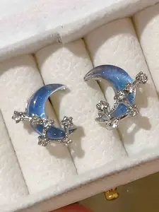 Fashion Blue Moon North Star Design Earrings, Simple Unique Women's Daily Party Creative Earings, Stylish Trendy Jewelry Accessories, Stud Earring Jewelry