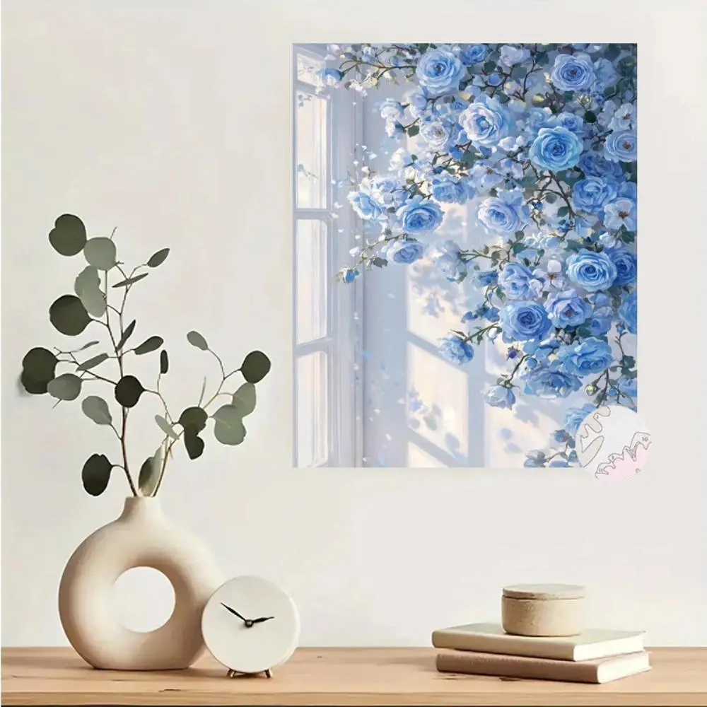 DIY Paint by Numbers Kit for Adults - Light Blue Roses & White Orchids Flowers on 16x20 in Canvas, Numbered Pre-Printed Chart, Paints (Chemicals) Included, Colorful Art Prints Floral Painting Prints for Home Wall Decor