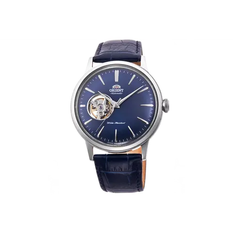 Orient Bambino Open Heart Exquisite Stylish Unisex Stainless Steel Dress Watch - 40.5mm Analog Mechanical, Buckle, 30M - 50M Casual/Formal, Domed Crystal View, Balance Swing, Blue Dial, 3 Years Coverage, Model RA-AG0005L30B, Gifts for Women