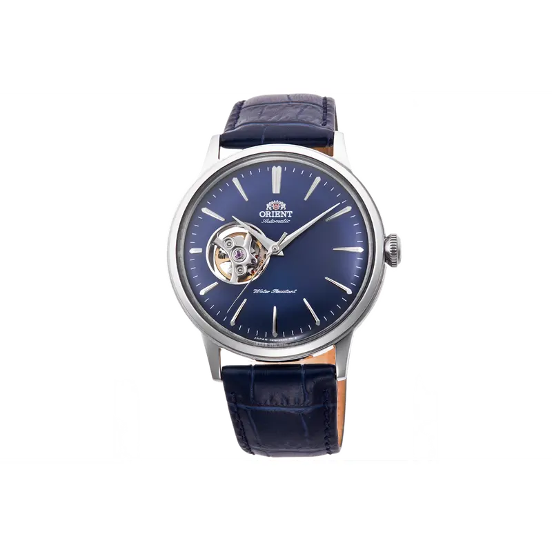 Orient Bambino Open Heart Exquisite Stylish Unisex Stainless Steel Dress Watch - 40.5mm Analog Mechanical, Buckle, 30M - 50M Casual/Formal, Domed Crystal View, Balance Swing, Blue Dial, 3 Years Coverage, Model RA-AG0005L30B, Gifts for Women