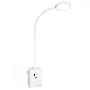 Plug In LED Bedroom Wall Lamp, White Flexible LED Dimmable Reading Light with Power Plug and Outlet Extender for Reading Books in Bed, 3 Lighting Colors, with USB Output Charging Ports