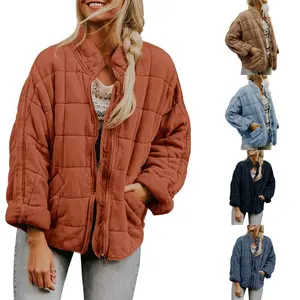 Women’s Dolman Lightweight Quilted Jackets Zip-Up Long Sleeve Stand Collar Pockets Coat Warm Winter Outerwear