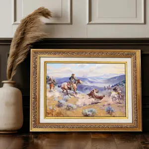 1 Count Vintage Gold Frame Canvas， Vintage Decoration Western Cowboy Lasso Bear Art， Exquisite Fashion Home Decor， Suitable for Room Bedroom， Living Room， Corridor Wall Art， Gifts