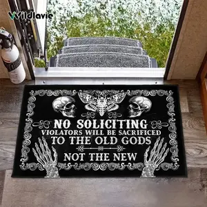 No Soliciting Halloween Door Mat Welcome Door Mat Outdoor RV Rug Funny Halloween Skull Doormat Outdoor Entrance Floor Bath Mat Halloween Carpet