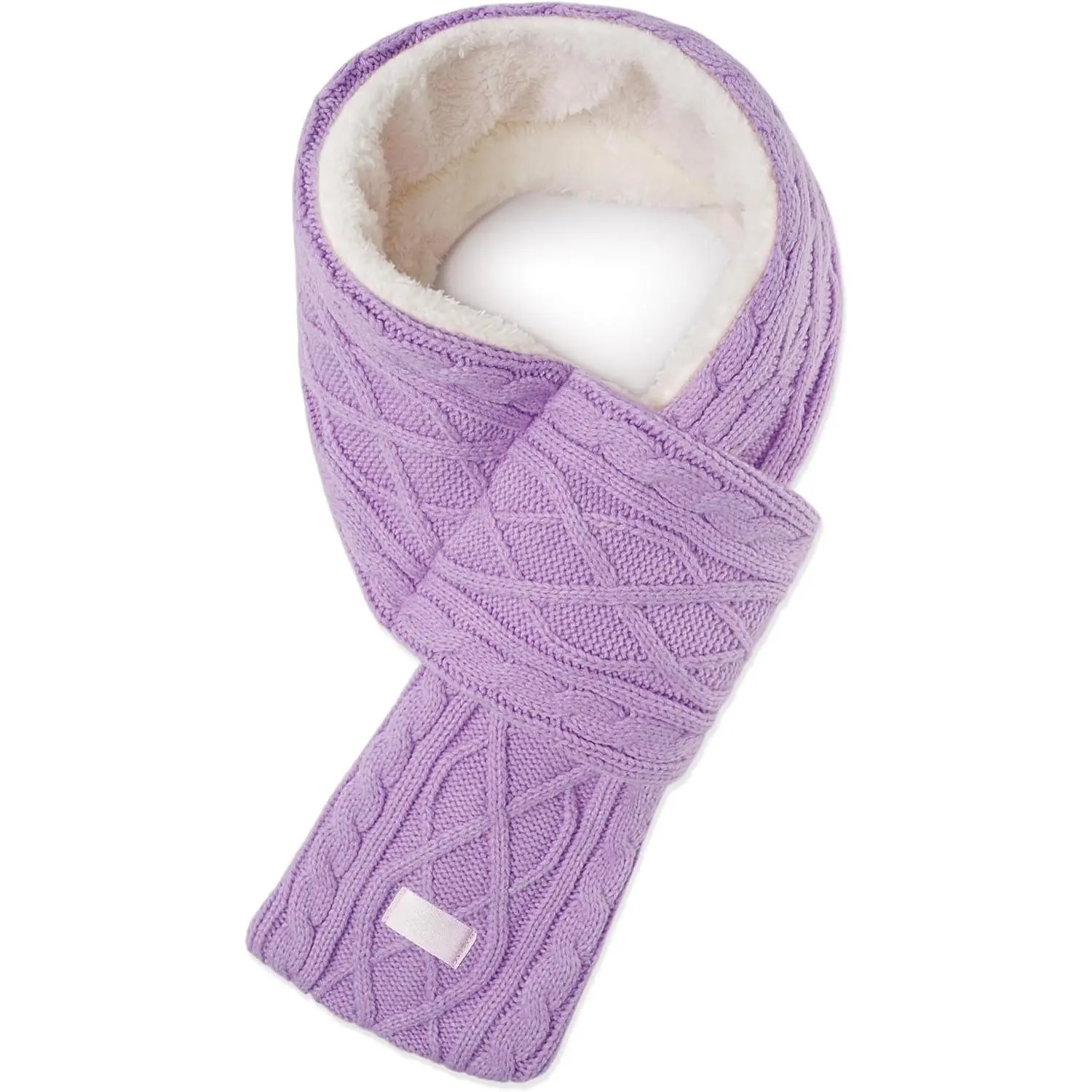 Kids' Long Knitted Scarf, Solid Color Fleece-Lined Winter Neck Warmer for Children, Fluffy Soft Cross Tie for Cold Weather, Fluffy Soft Scarf, Solid Color Scarf