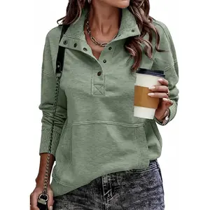 Womens Sweatshirt Casual Long Sleeve Lightweight Sweatshirts Button Loose Pullover Tops