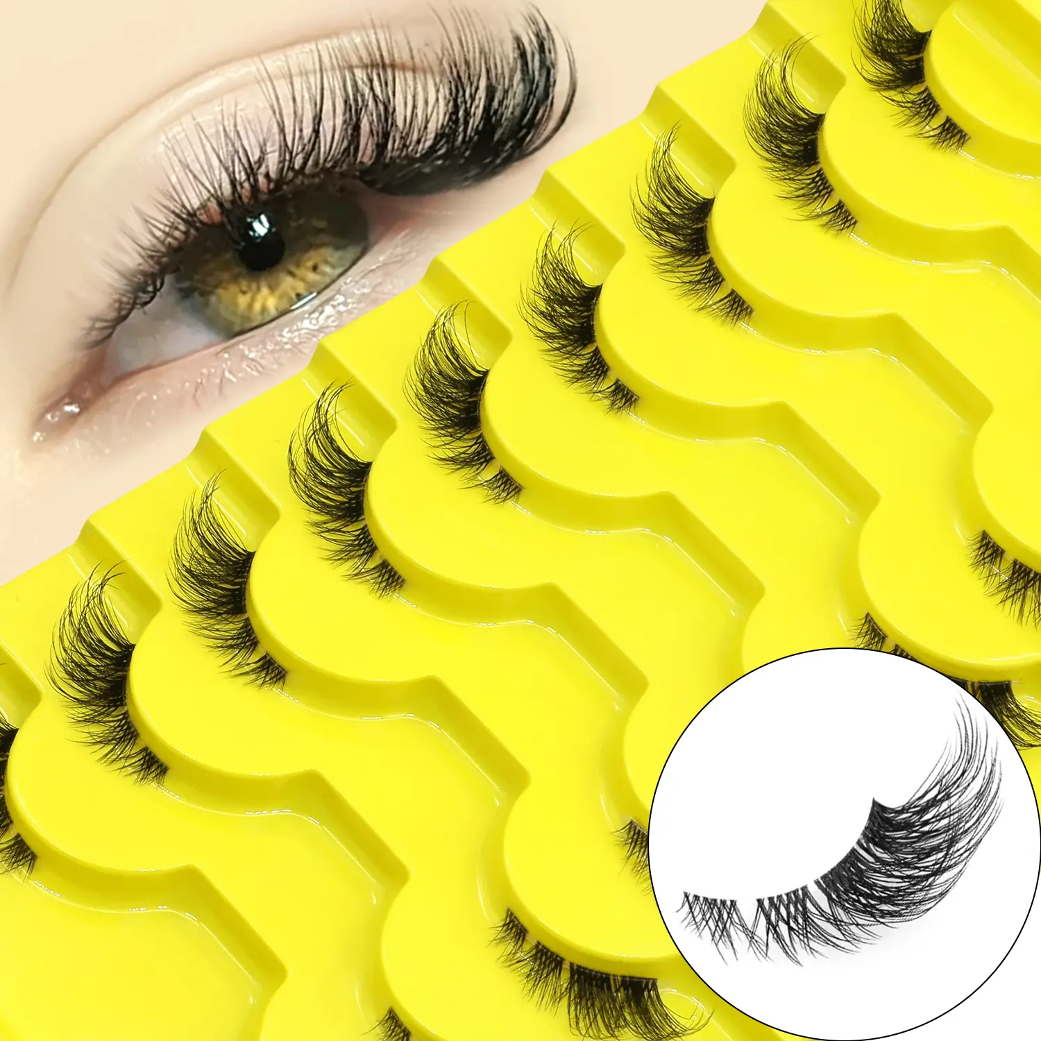 GROINNEY 5 Pairs / 9 Pairs Soft Cat Eye Half Lashes Thick, Voluminous False Eyelashes for Dramatic Fake Lashes Makeup Wispy & Lightweight Eyelashes Criss-Cross Volume Half Eye Lashes Invisible Clear Band for All-Day Comfort