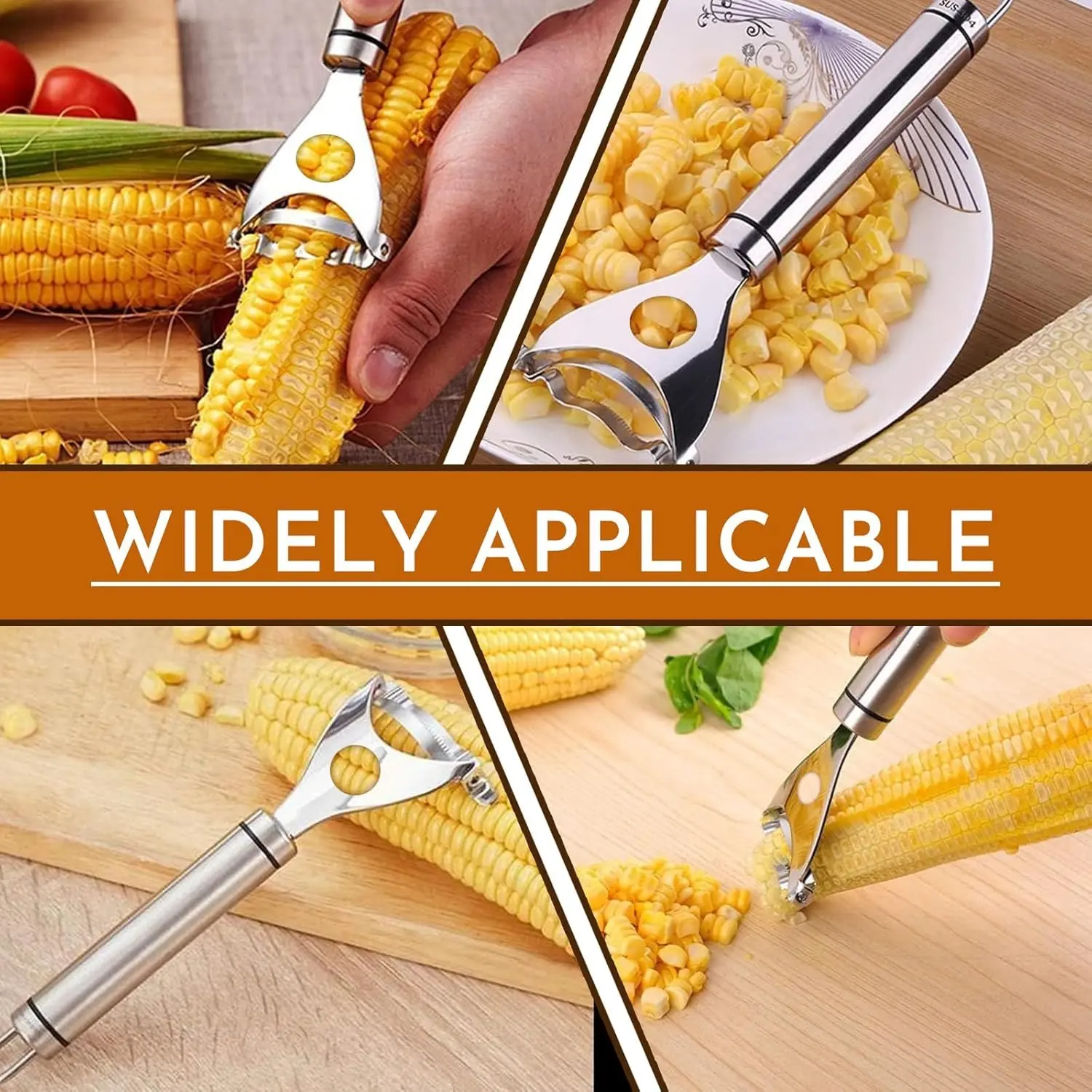 Stainless Steel Corn Stripper Peeler, Handheld Corn Kernel Remover Tool, Curved Serrated Blade Shucker, Quickly Separate Complete Corn Kernels, Labor Saving Kitchen Gadget for Raw & Cooked Corn