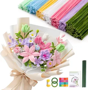 500 Pieces Pipe Cleaners Flower Kit, Chenille Stems Bulk for Flowers Making, Macaron Pastel Pipe Cleaner for Art Projects and Easter Decorations