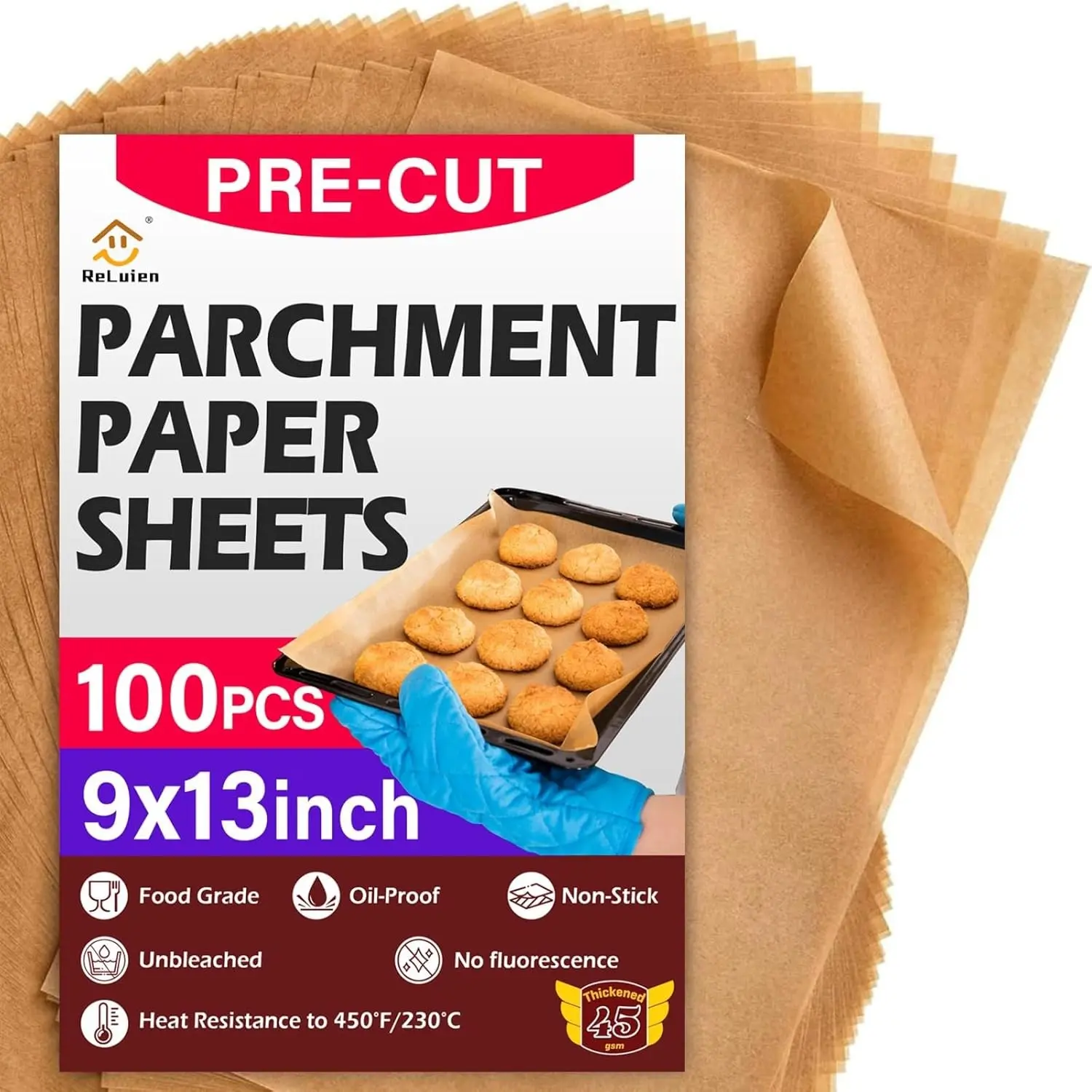 Parchment Paper Sheets, 9x13 In Non-Stick Unbleached Precut Baking Paper | 100Pcs Baking Sheet Liners for Baking, Grilling, Air Fryer, Steaming, Quarter Sheet Size, Perfect for Bread, Cakes, Cookies