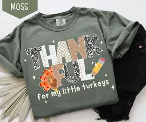 Comfort Colors Thankful Teacher Shirt, Fall Turkey Teacher Shirt, Thanksgiving Teacher Tee, Cute Turkey School T-Shirt, Gift for Teacher