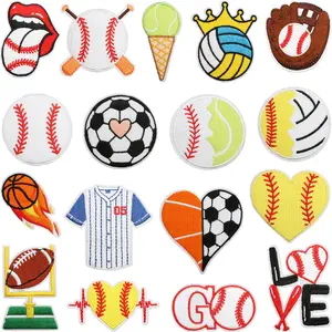 17pcs Sports Iron On Patches Embroidered Baseball Ironing Sewing Patches Football Baseball Soccer Basketball Patches Iron On Hat Patches Mixed Sport Appliques Sew On For Hat Backpack Pants Jeans Clothes DIY Crafts