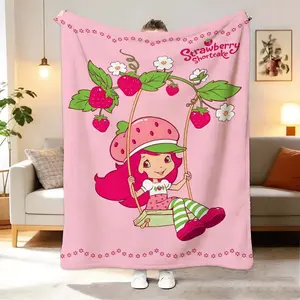 Strawberry Sweetheart Print Blanket, 100% Flannel Blanket, Contemporary Style, Soft and Comfortable, Travel Sofa Bed, Home Decor Gift, Strawberry Pattern