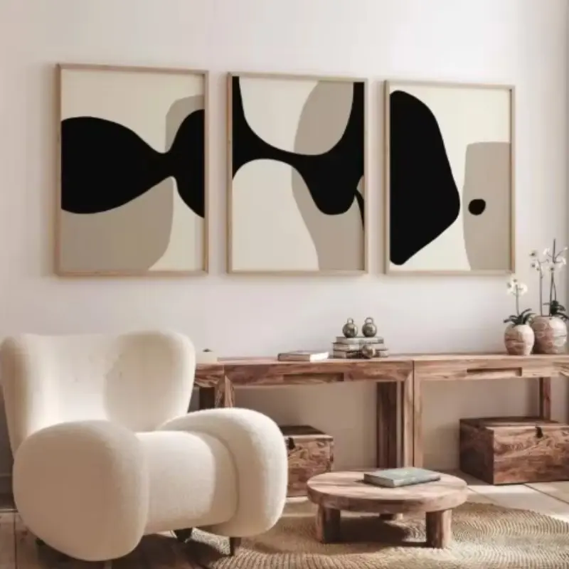 3pcs Frameless Modern Minimalist Neutral Gallery Wall Art Abstract Canvas Paintings Abstract Pattern Print, Nordic Simple Living Room Bedroom Home Decor Modern Home Decoration