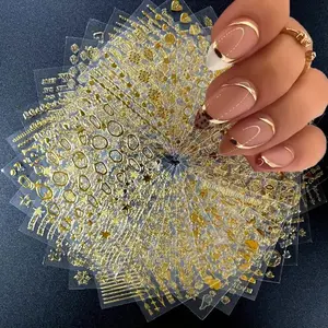 30 Shiny Gold Nail Art Stickers, 3D Self-Adhesive Star & Geometric Designs, Perfect for Stylish Acrylic Nails, Elegant Women's Manicure Supplies