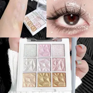 9-color snowflake eyeshadow palette, Eyeshadow Shimmer, with glittering pearl and shiny satin polarized effect, waterproof and long-lasting, diamond with metallic luster and glittering effect, suitable for stage and music festival use