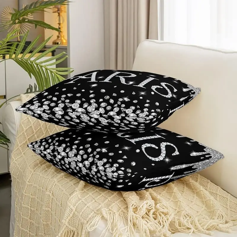 Feelyou Eiffel Tower Diamond Throw Pillow Covers - Black Silver Square Cushion Covers for Bedroom, Decoration, Home Furnishings (Set of 2), Bedroom Cushions, Decoration Cushions