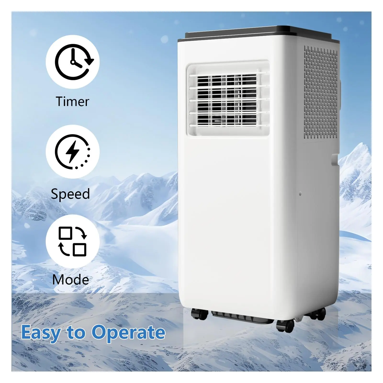 OP-8000 BTU Portable Air Conditioner 8000 BTU, 3-in-1 AC Unit for Bedroom with Dehumidifier & Cooling Fan, Quiet Floor Room AC with Sleep Mode, 24H Timer, Window Kit & Remote, White