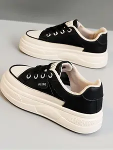 Women's Fashionable Lace Up Platform Sneakers, Casual Comfortable Breathable Sports Shoes, Female All-match Round Toe Shoes for Daily Wear