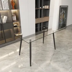 51" Modern Minimalist Clear Glass Dining Table for 4-6 with 0.31" Tempered Glass Top & Metal Legs Durable Writing Desk for Kitchen Dining Living Room Modern Dining Room