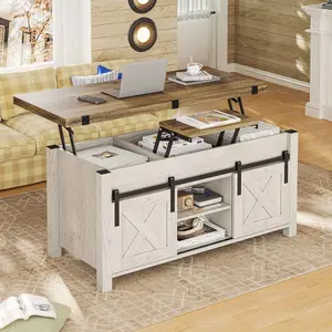 Sedeta 4-in-1 Rustic Coffee Table - Distressed Oak Farmhouse Adaptive Furniture, Lift-Top Convertible Coffee Tables with Storage Spaces, Hidden Compartment, Sturdy Legs for Home Living Room Decor