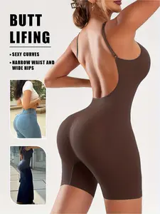 Women's Full-Back Seamless Shapewear Bodysuit - High-Pressure Tummy Control & Butt Lifter, V-Neck Suspender Short Yoga Jumpsuit, Breathable Curve Hugging Compression Suit for Gym, Dance, Daily Wear (No Padding/No ) - Machine Washable