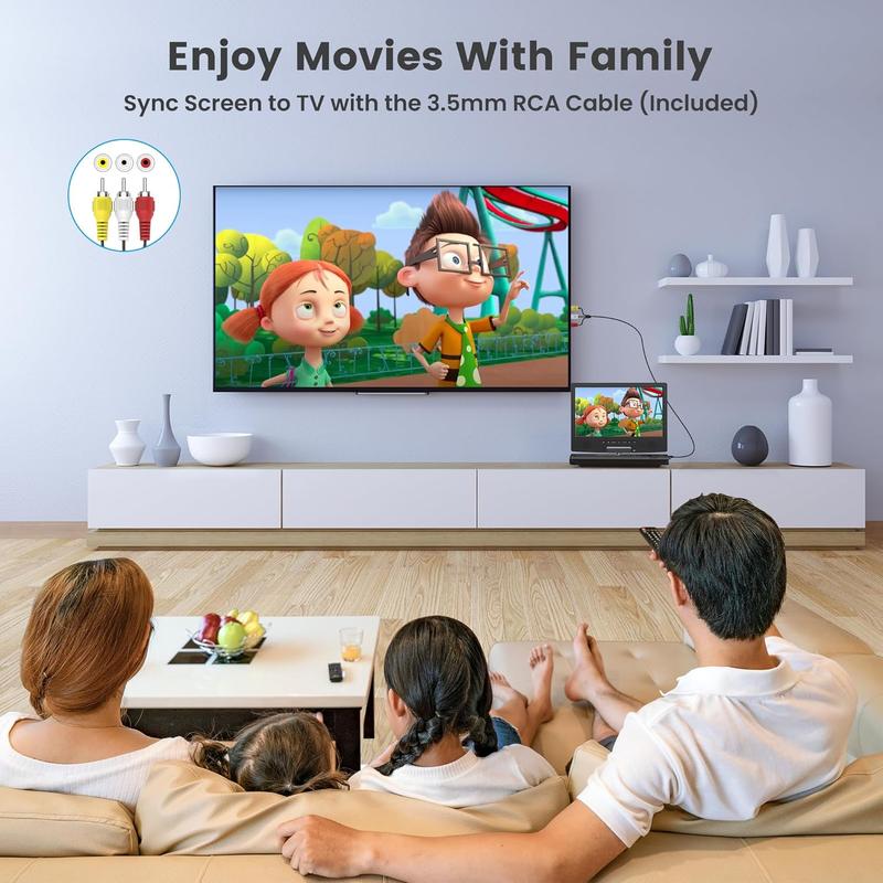 12.5" Portable DVD Player for  with 10.5" Swivel Screen, 5 Hours Rechargeable ,  DVD Player with Headrest Mount, Dual Speakers, Remote Control, Support USB/SD Card/Sync TV