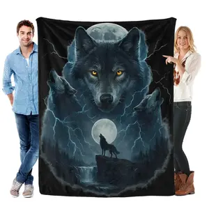 Lightning Wolf Moon Blanket - Dark Aesthetic Sofa Decor - Super Soft Plush Flannel Gifts for Wolf Lovers