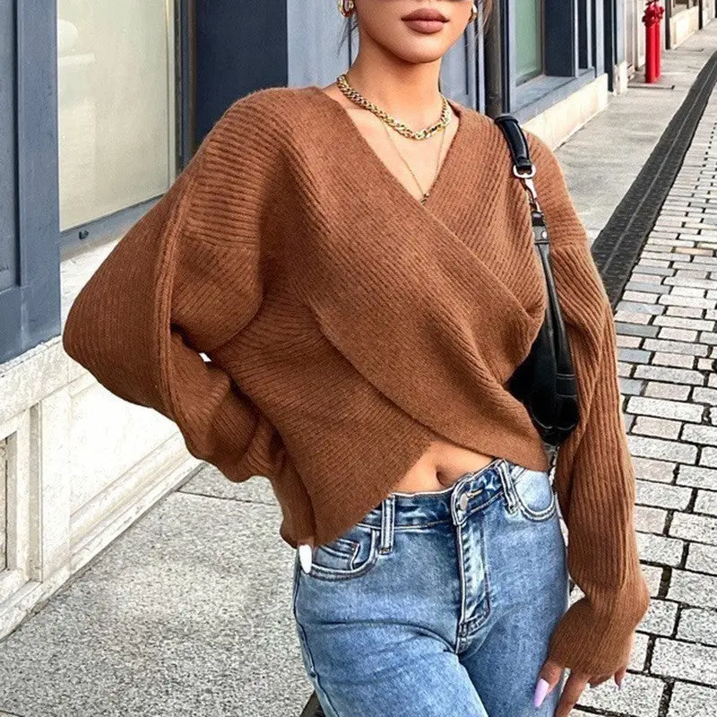 British Style Loose Long Sleeve Polyester Knitted Sweater Striped