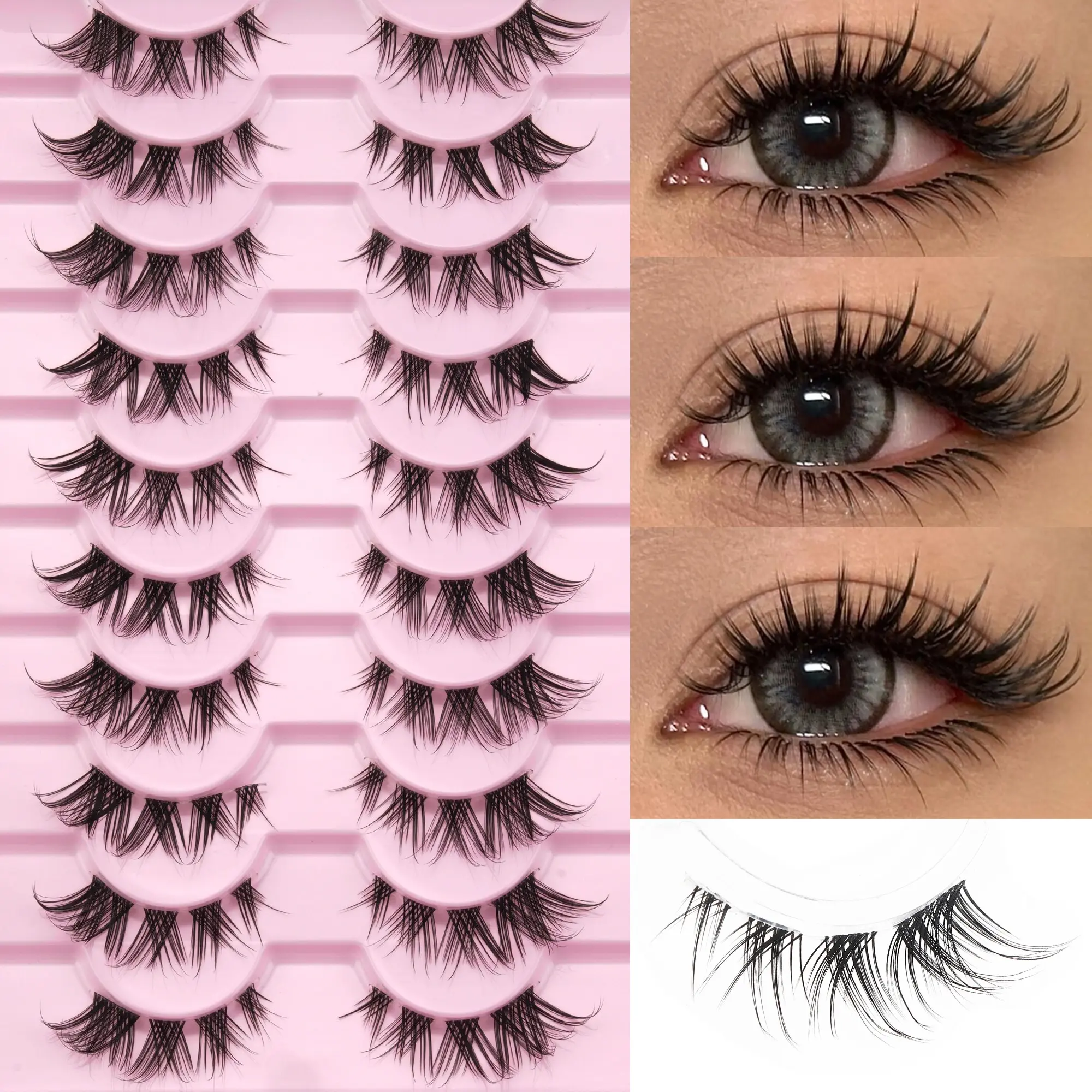 10 Pairs Invisible Transparent False Eyelashes, Synthetic Lashes, Reusable Realistic Natural Look, Perfect for Daily, Parties and Travel, Ideal for Beginners
