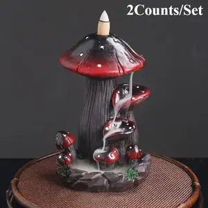 Mushroom Design Incense Burner, 2 Counts/set Backflow Incense Burner, Desktop Ornament, Home Office Tea House Decorate, without Incense