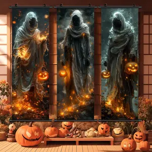 Halloween Hanging Banner, 3 Counts Scary Pattern Wall Art, Wall Decor for Home Living Room Bedroom, Party Decor Accessories