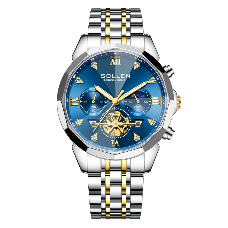 【JUN】Men's Steel Band Watch, Large Round Dial and Date Window for Everyday Wear-723-1