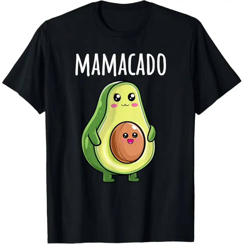 Unisex Cotton Whimsical Avocado Short Sleeve Round Neck Graphic T-Shirt - Multi-Size Pregnancy Announcement Top, Sports & Outdoor Casual Wear, Vintage Streetwear