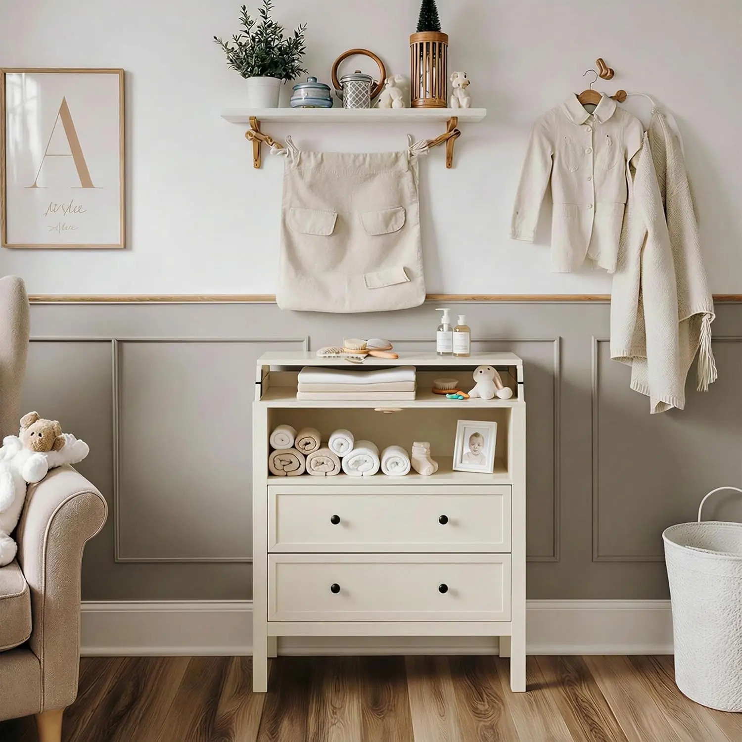 Nest Changing Table– Baby Changing Table for Daycare, Solid Wood Construction with Flexible Fold Design