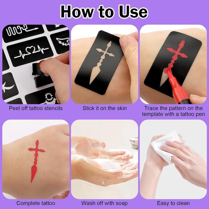 10-Color Washable Tattoo Marker Pens for Kids and Adults, Body&Face Art Drawing Kit with Tattoo Stencils,Skin-Safe Non-Toxic Temporary Tattoos for Kids Adults, Flexible Brush Tip,Bright colors,Cosmetic Quality for DIY Designs, Party Makeup, Christmas gift